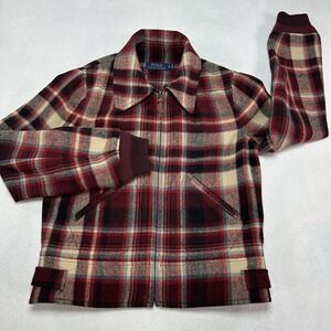 Polo Ralph Lauren Jacket Womens 6 Red Plaid Wool Bomber Full Zip Collared Preppy